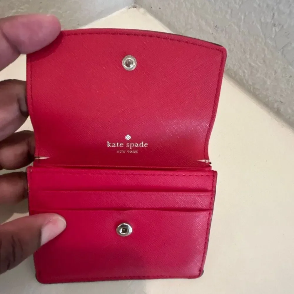 Kate Spade Compact Pouch Wallet Red Saffiano Leather Fold Over Cardholder
